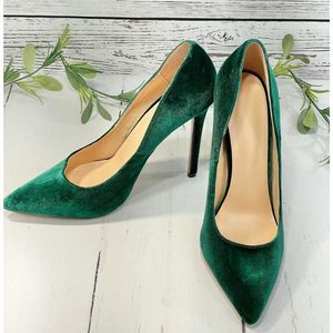 Women's Dark Green Velvet Pumps